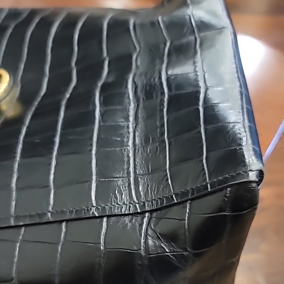 Furla Black Leather Crocodile Embossed Handbag - Picture 10 of 11